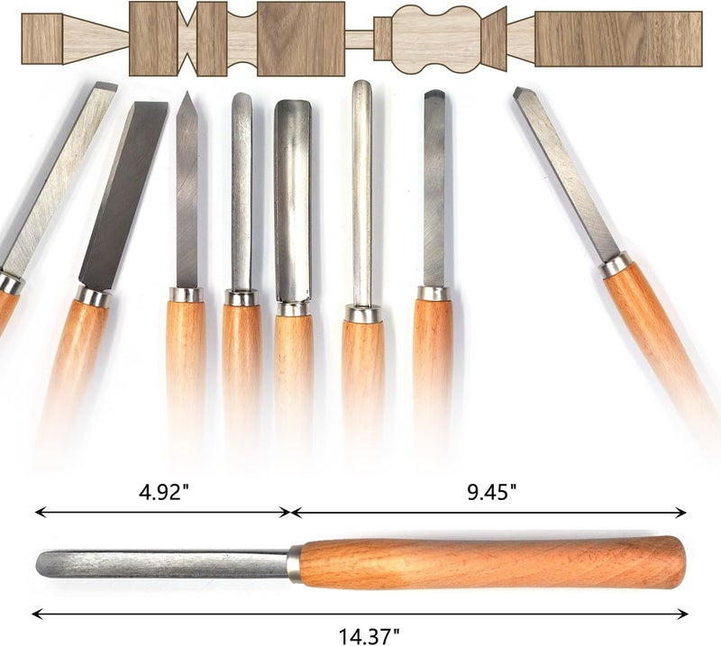 FlixGrdy Professional Wood Turning Chisel Lathe Chisel Set with 2 Skew 1 Spear Point 1 Parting 1 Round Nose & 3 Gouge Tools,8 pcs Set, for Wood Job - Image 3